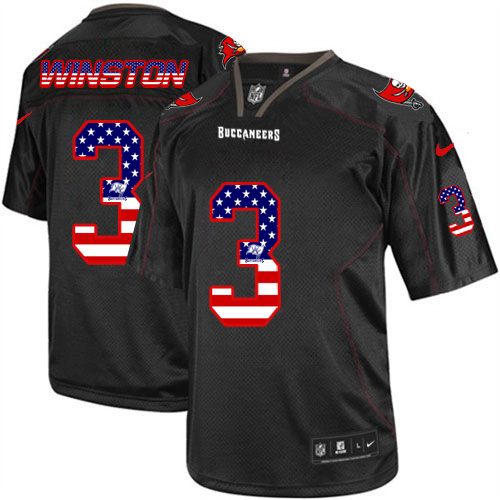 Men's Elite Jameis Winston Nike Jersey Black - #3 USA Flag Fashion NFL Tampa Bay Buccaneers